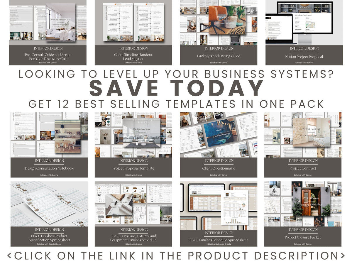 Interior Design Google Sheets Excel Product Specification Template, Finishes FF&E Furniture Schedule, E-Design Specification