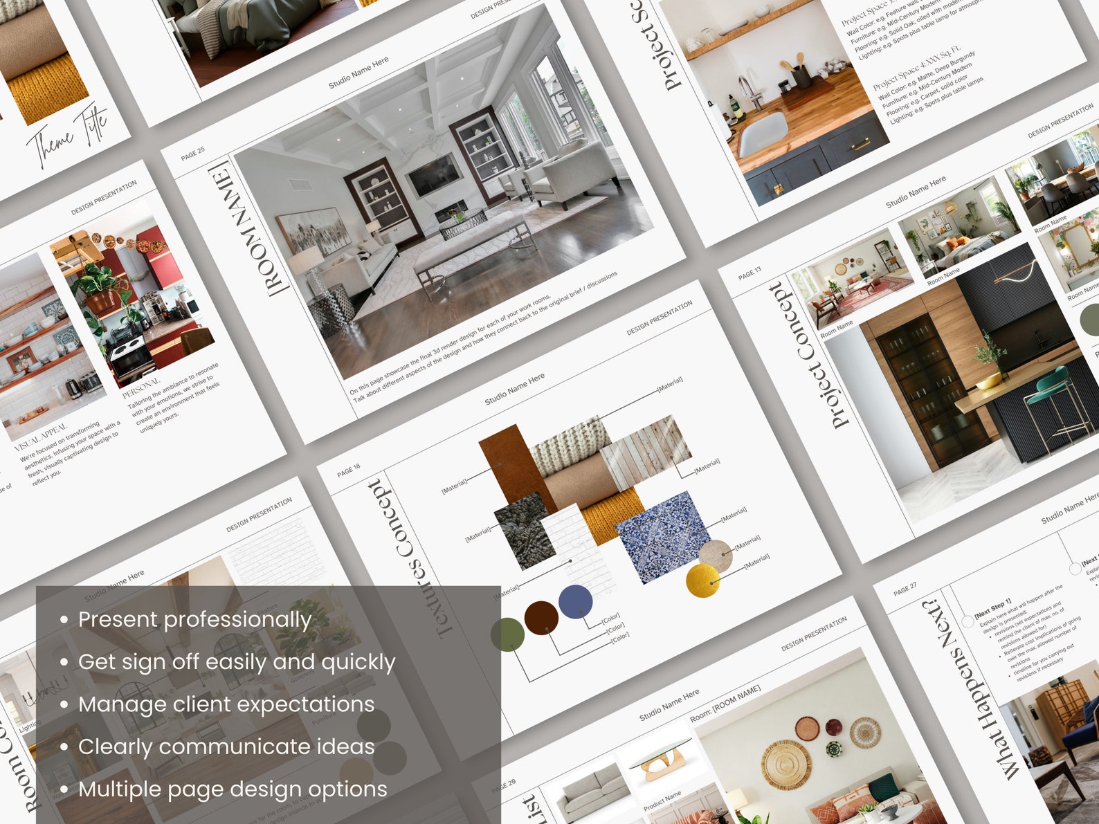 Interior Design Concept Design Presentation Template with Moodboards, Shopping Lists and Material Selection Canva