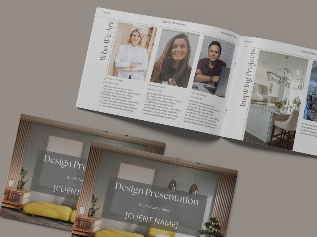 Interior Design Concept Design Presentation Template with Moodboards, Shopping Lists and Material Selection Canva