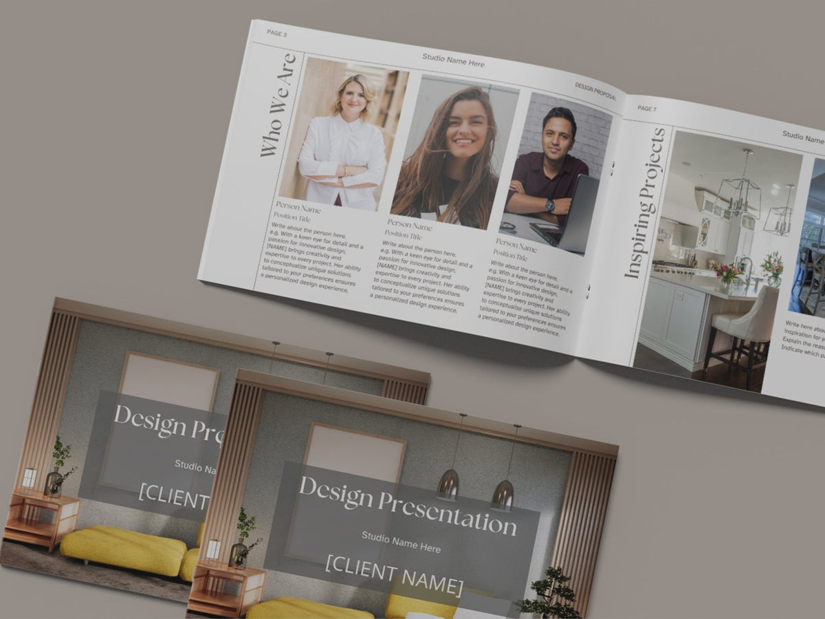Interior Design Concept Design Presentation Template with Moodboards, Shopping Lists and Material Selection Canva